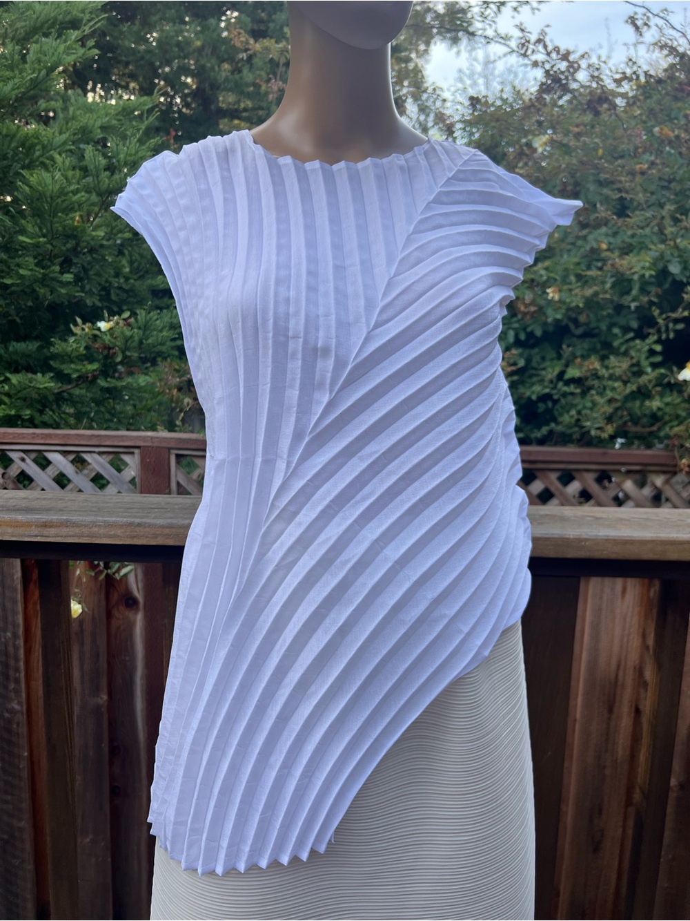 White Pleated Asymmetric Cap-Sleeve Dress